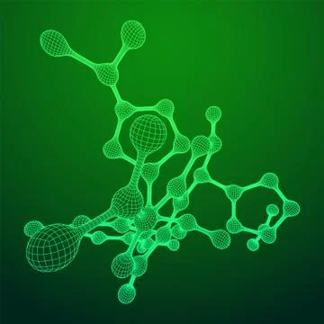 Wireframe Mesh Molecule. Connection Structure. Stock Illustration