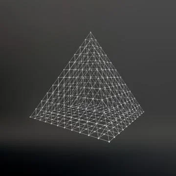 Wireframe mesh Polygonal pyramid. Pyramid of the lines connected points. Atomic Stockillustratie