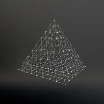 Wireframe mesh Polygonal pyramid. Pyramid of the lines connected points. Atomic Stock-Illustration