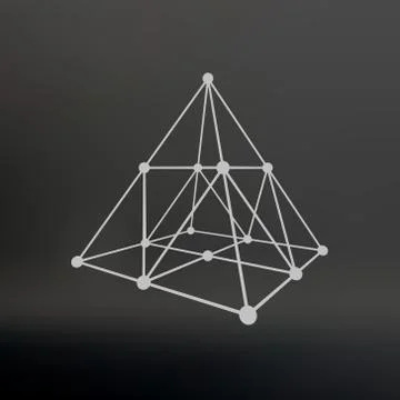 Wireframe mesh Polygonal pyramid. Pyramid of the lines connected points. Atomic Stock Illustration