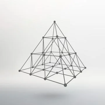 Wireframe mesh Polygonal pyramid. Pyramid of the lines connected points. Atomic Illustrazione stock