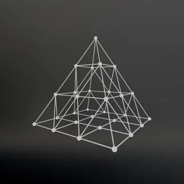 Wireframe mesh Polygonal pyramid. Pyramid of the lines connected points. Atomic Illustrazione stock