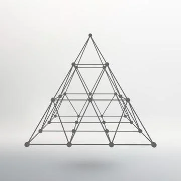 Wireframe mesh Polygonal pyramid. Pyramid of the lines connected points. Atomic Stock-Illustration