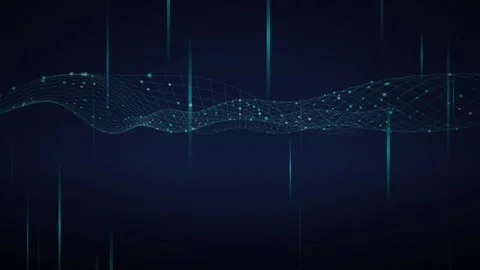 Wireframe mesh wave glowing data nodes seamless loop motion background 動画素材 344799324