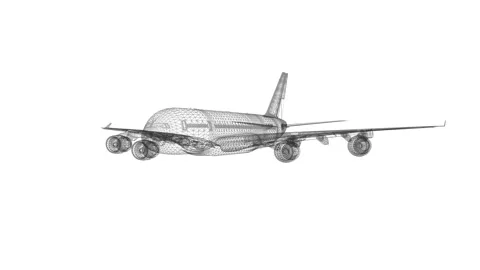 Wireframe Model of Commercial Airplane Design in Detailed Technical Illustr.. Stock Footage 344662149