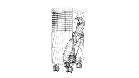 Wireframe Model of Modern Industrial Equipment with Curved Hose Attachment 库存影片 334582455