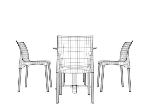 Wireframe Modern round table with chairs. Vector illustration. Hand drawn vector Stock Illustration
