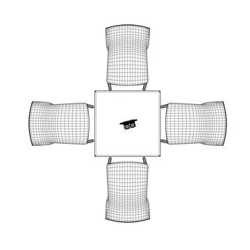 Wireframe Modern round table with chairs. Vector illustration. Hand drawn vector Stock Illustration