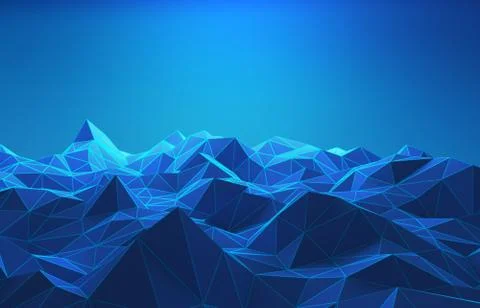 Wireframe of mountains in technology concept. Sci-Fi data futuristic backgrou Stock Illustration