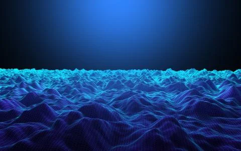 Wireframe of mountains in technology concept. Sci-Fi Data futuristic backgrou Stock Photos