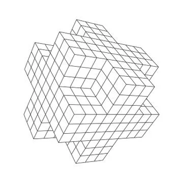 Wireframe Necker Cube Ilustração Stock