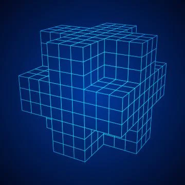Wireframe Necker Cube Ilustração Stock