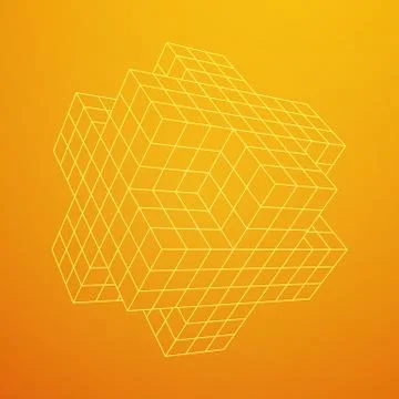 Wireframe Necker Cube Ilustração Stock