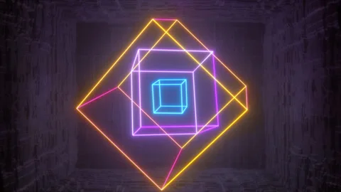 Wireframe Neon Cubes Rotation Loop Video stock 304846781