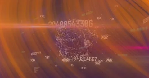 Wireframe network cluster floating in virtual abstract space, with numeric data 스톡 사진