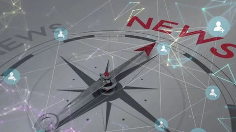 Wireframe network forming around compass while red arrow pointer spinning Stock Footage 317869164