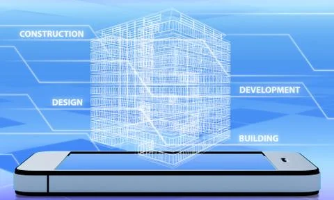 Wireframe of office building on the phone Stock-Illustration