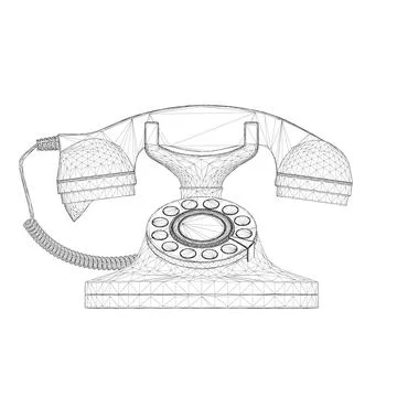 Wireframe of an old wired telephone from black lines isolated on a white Stock Illustration