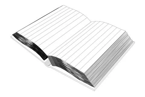 Wireframe of an open book made of black lines isolated on a white background. Stock Illustration