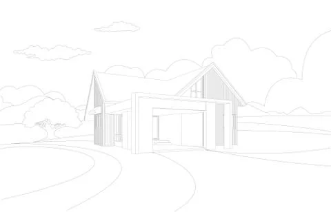 Wireframe perspective  house exterior. Stock Illustration