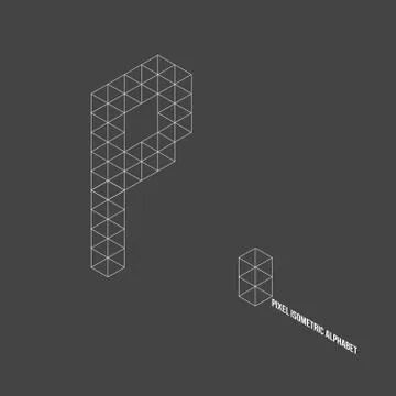 Wireframe Pixel Isometric Alphabet Letter P Stock Illustration