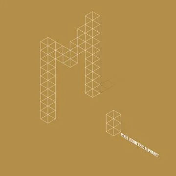 Wireframe Pixel Isometric Alphabet Letter M Stock Illustration