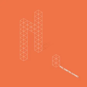 Wireframe Pixel Isometric Alphabet Letter N Stock Illustration