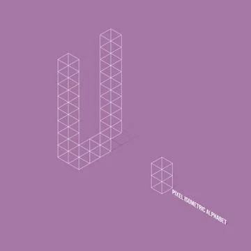 Wireframe Pixel Isometric Alphabet Letter U Stock Illustration