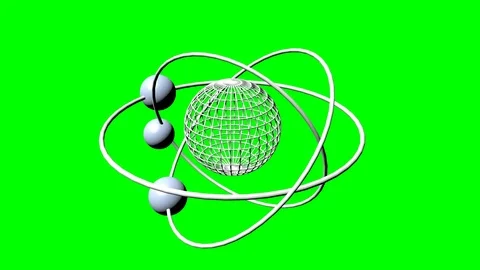 Wireframe planet model with three orbits and three satellite moons. Fantasy Stock Footage 122917085