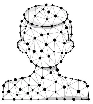 Wireframe polygon human face - digital man head with line and dots vector icon. Stock Illustration