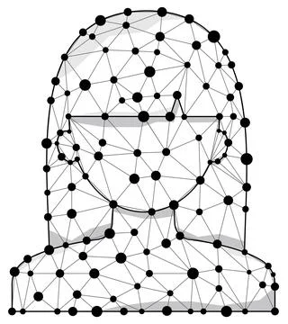 Wireframe polygon human face - digital woman head with line and dots vector icon Stock Illustration