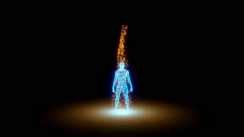 Wireframe polygonal human body of man emitting energy particles. Stock Footage 205009247