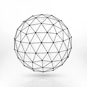 Wireframe polygonal vector sphere, network lines abstract fractal design Illustrazione stock