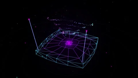 Wireframe Processor Platform with Data Particles Motion Graphic Loop Stock Footage 346332364