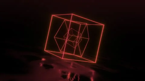 Wireframe Red Digital Cube Stock Footage 265259088
