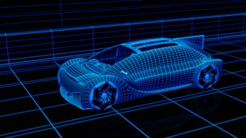 Wireframe rendering of Autonomous electric car driving on highway Stock Footage 108088711