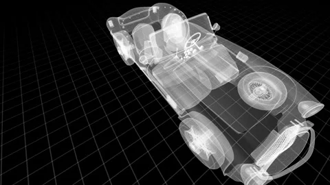 Wireframe Rendering of Classic Car with Futuristic Concepts and Technology Stock Footage 344734553