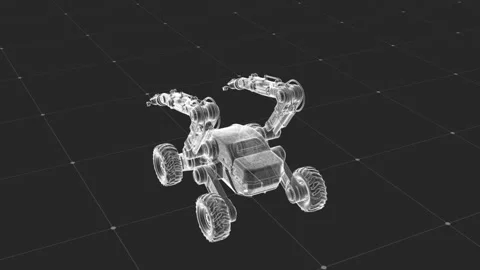 Wireframe Rendering of a Futuristic Robotic Vehicle with Advanced Mobility .. Stock Footage 339142021
