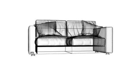 Wireframe Rendering of a Modern Sofa Design for Interior Spaces Stock Illustration