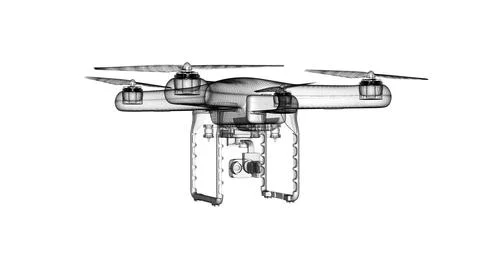 A wireframe rendering of a quadcopter drone showcasing its intricate interna Illustrazione stock