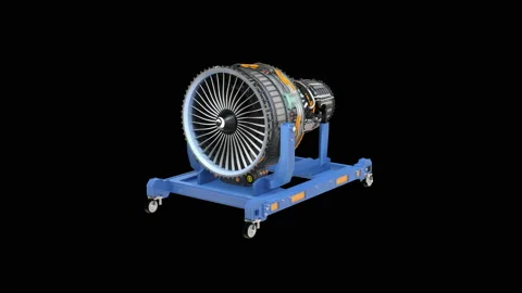 Wireframe rendering of turbojet engine on black background Video stock 108086305