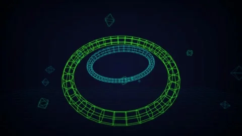Wireframe rings and octahedrons seamless loop motion background Stock Footage 345075786