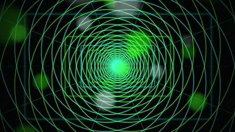Wireframe rings concentric tunnel glowing center seamless loop Stock Footage 345999971