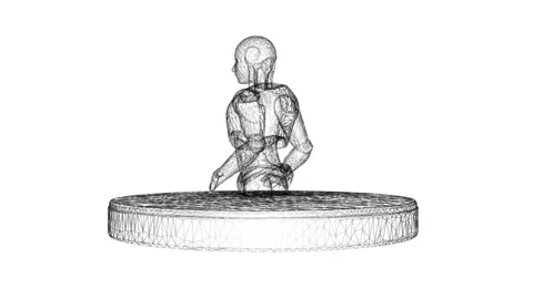 Wireframe Robot at Circular Platform in Futuristic Digital Design Style 库存影片 333545712