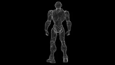 Wireframe Robot Design Against Black Background with Futuristic Vibe Stock Footage 339053314