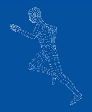 Wireframe running man. 3d illustration 스톡 일러스트