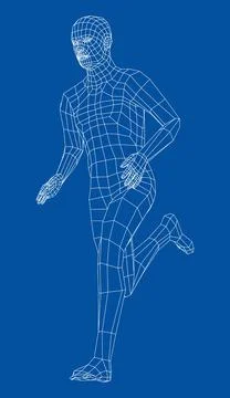 Wireframe running man. 3d illustration Illustrazione stock