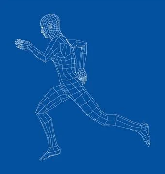 Wireframe running man. 3d illustration Stock-Illustration