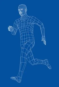 Wireframe running man. 3d illustration Stock Illustration