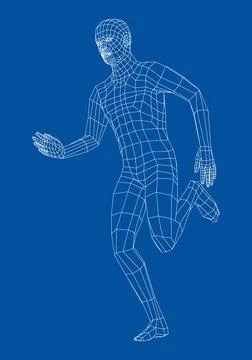 Wireframe running man. 3d illustration Stock Illustration